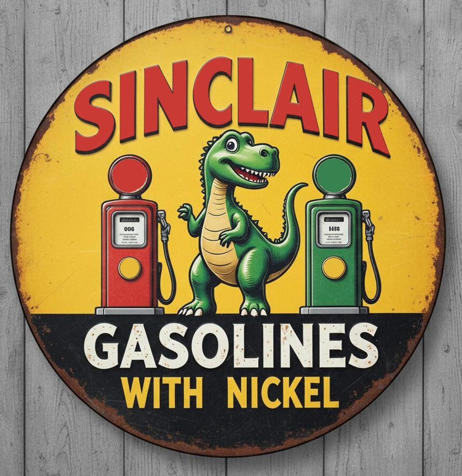 Sinclair Gasolines With Nickel 8" Diameter Novelty Metal Sign Made In USA New!