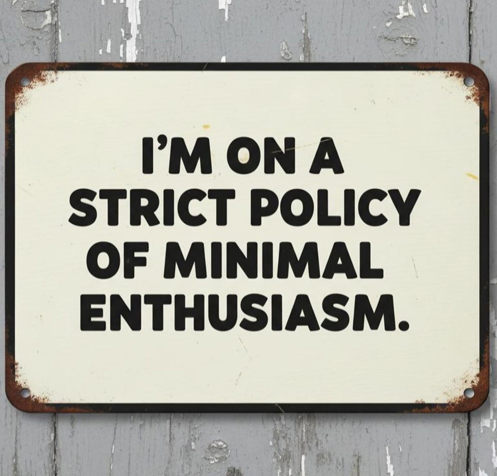 Minimal Enthusiasm Humor 8 x 12 Vintage Novelty Metal Sign Made In USA New