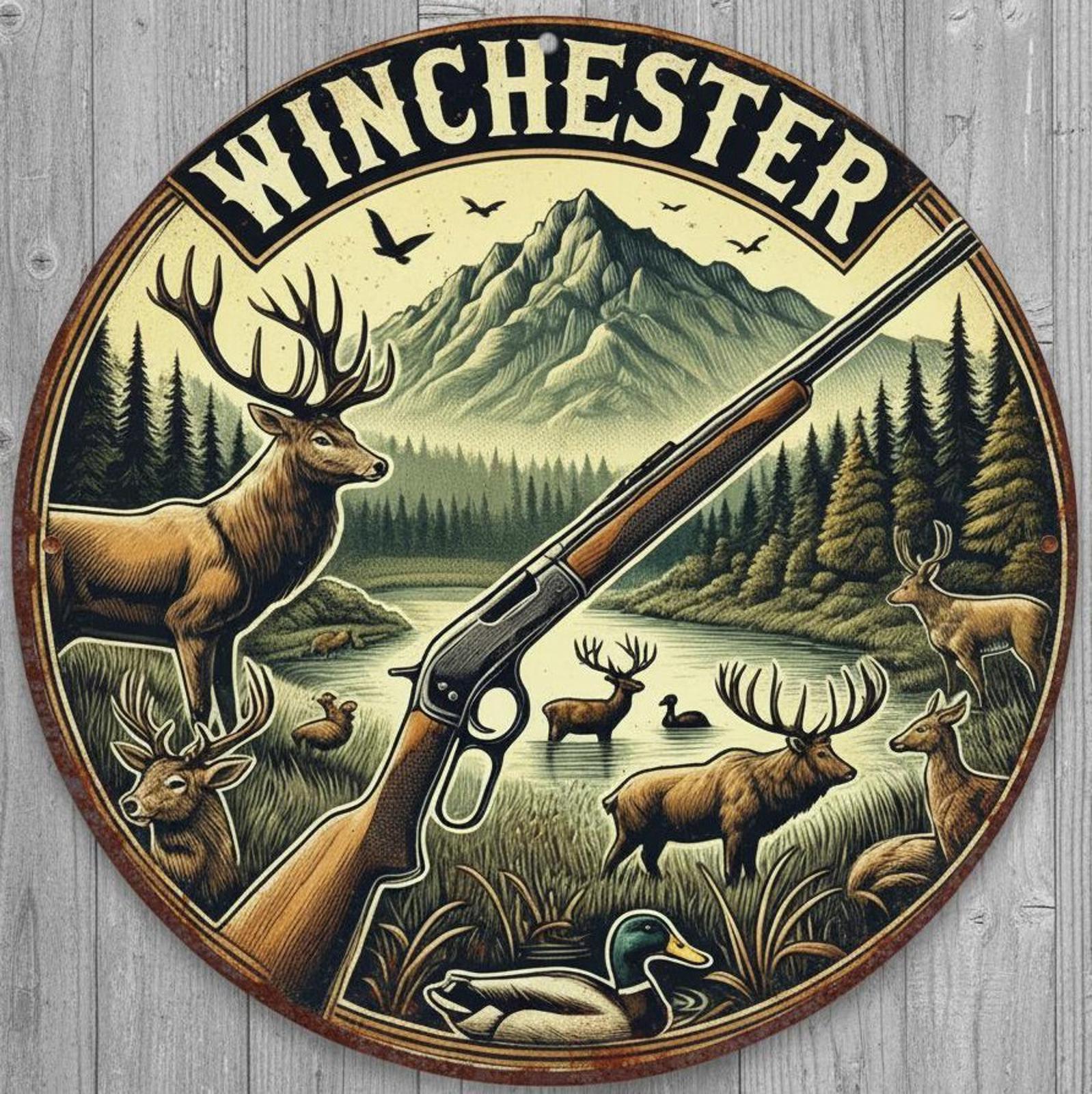 Winchester Rifles 8" Diameter Vintage Novelty Metal Sign Made in USA New!