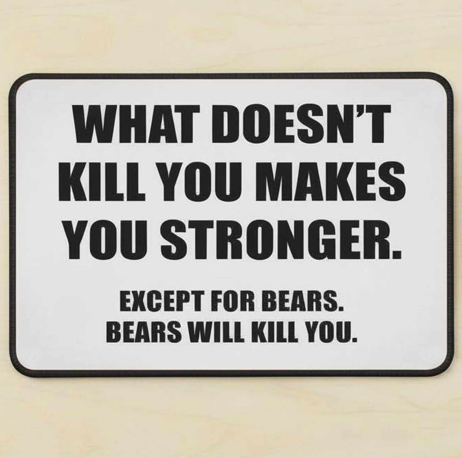 Bears Will Kill You Humor 9.5 x 8 Mouse Pad With Rubber Backing Made In USA