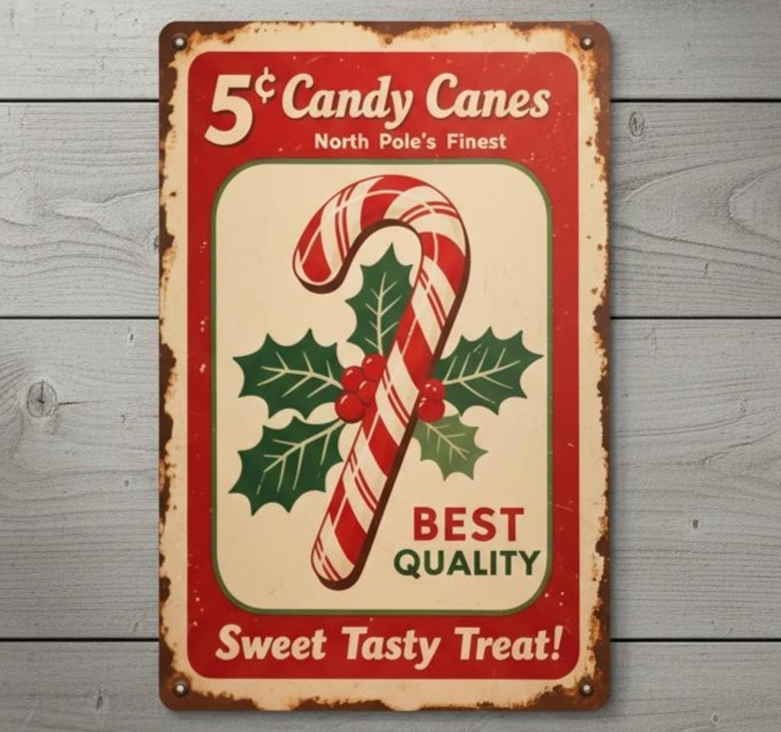 Candy Canes 5 Cents Best Quality 8 x 12 Vintage Novelty Metal Sign New!