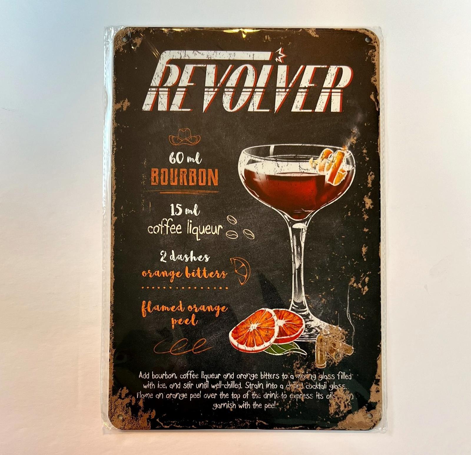 Mixed Drinks Revolver 8 x 12 Novelty Metal Sign New!