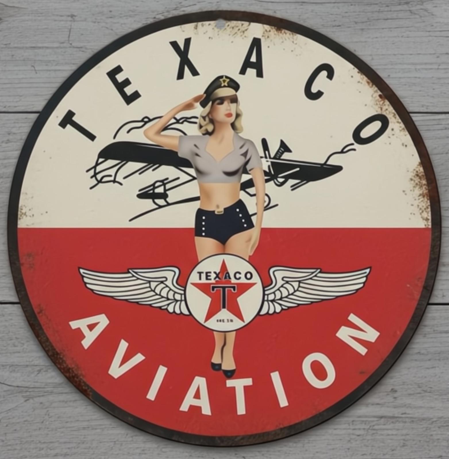 Texaco Aviation Gasoline 12" Diameter Vintage Novelty Metal Sign Made In USA