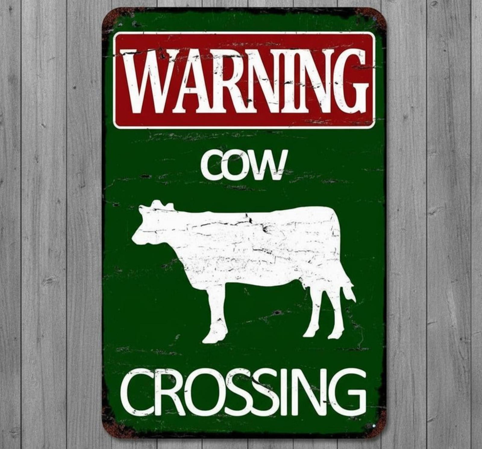 Warning Cow Crossing 8 x 12 Novelty Metal Sign Made In USA New!