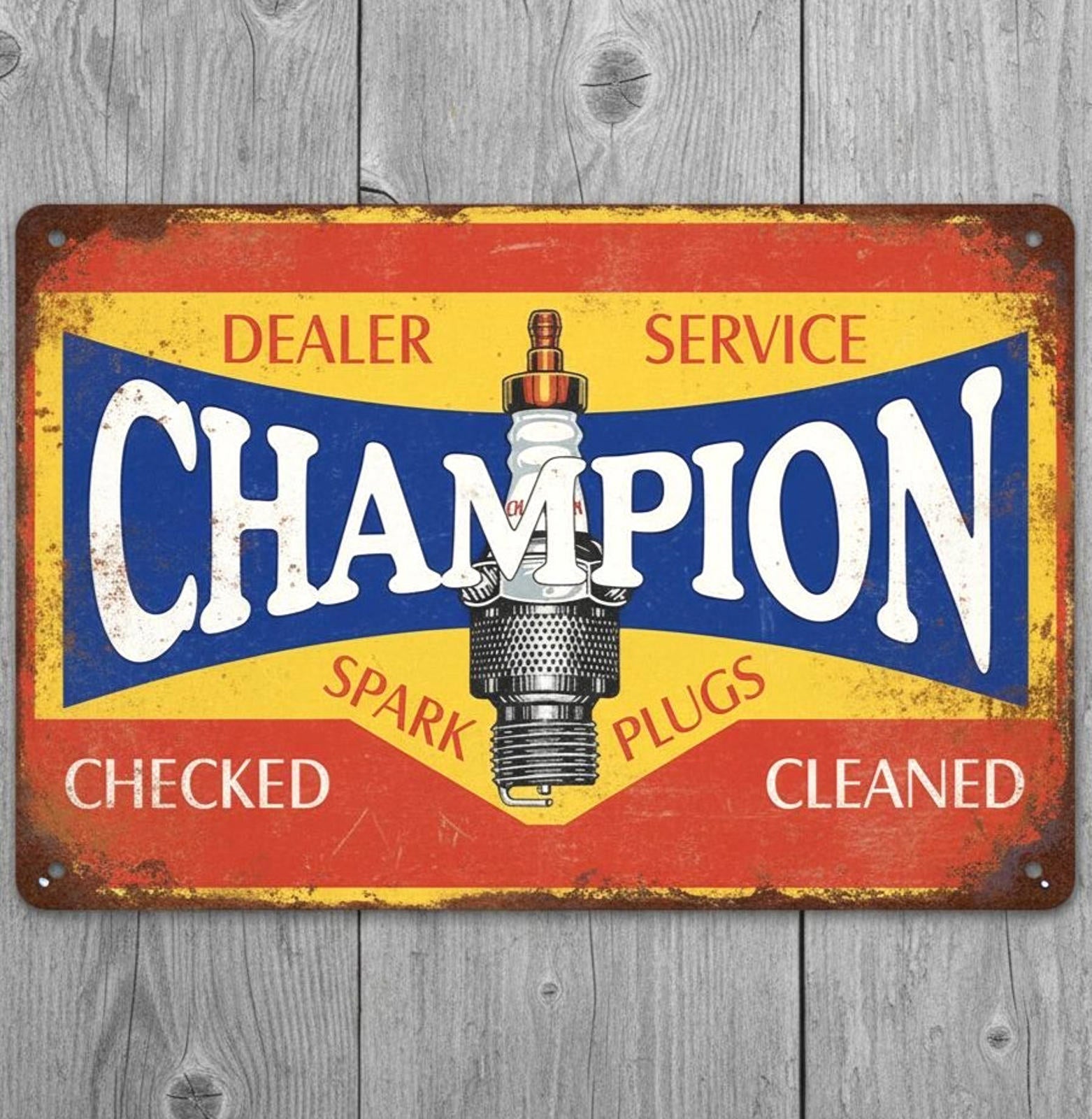Dependable Champion Spark Plugs 8 x 12 Vintage Novelty Metal Sign Made In USA