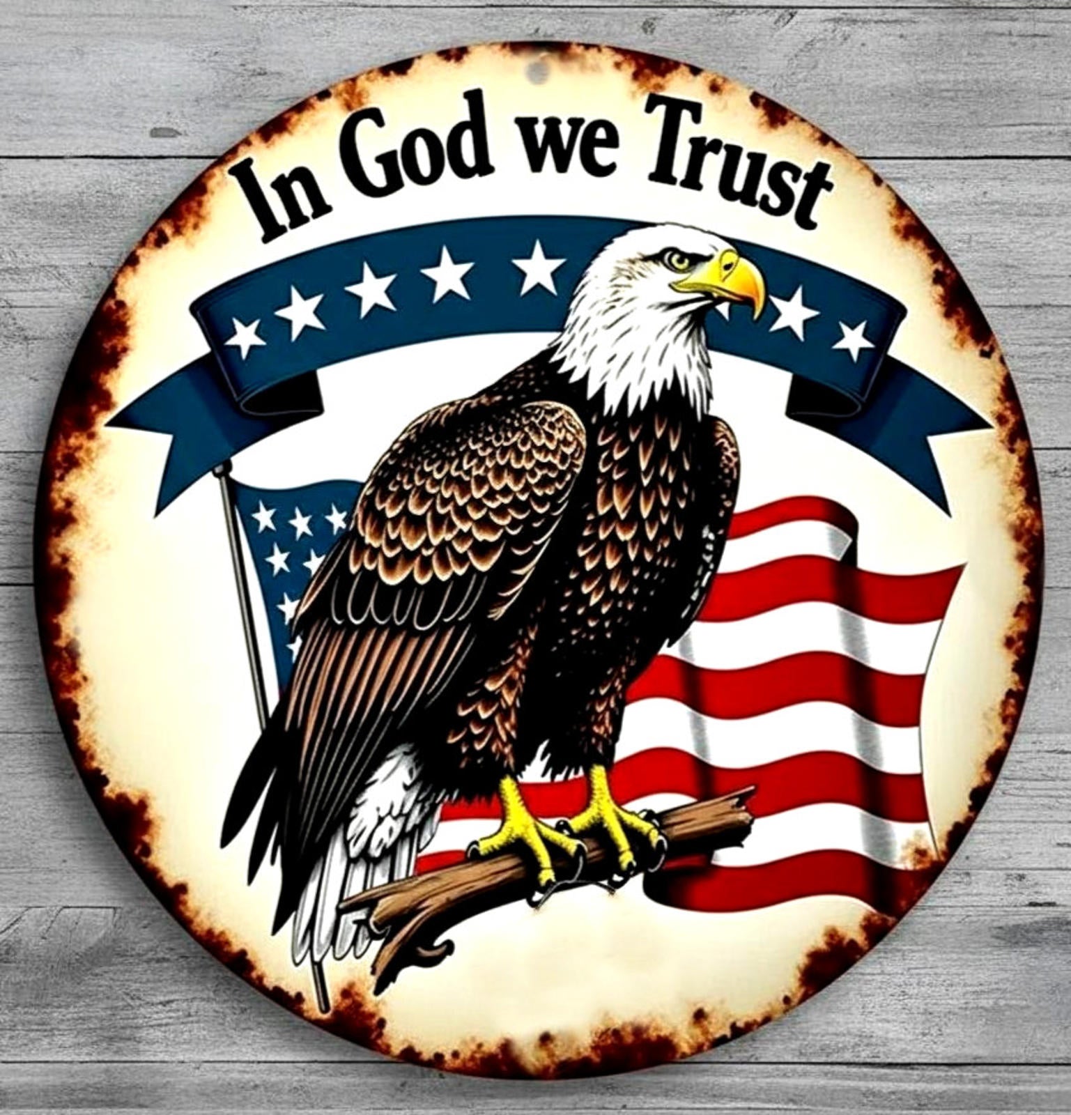 In God We Trust American Eagle 12" Diameter Novelty Metal Sign Made In USA New!
