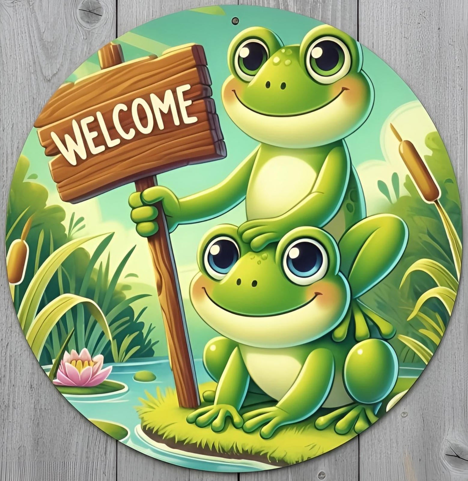 Welcome 8" Diameter Novelty Metal Sign Made In USA New!