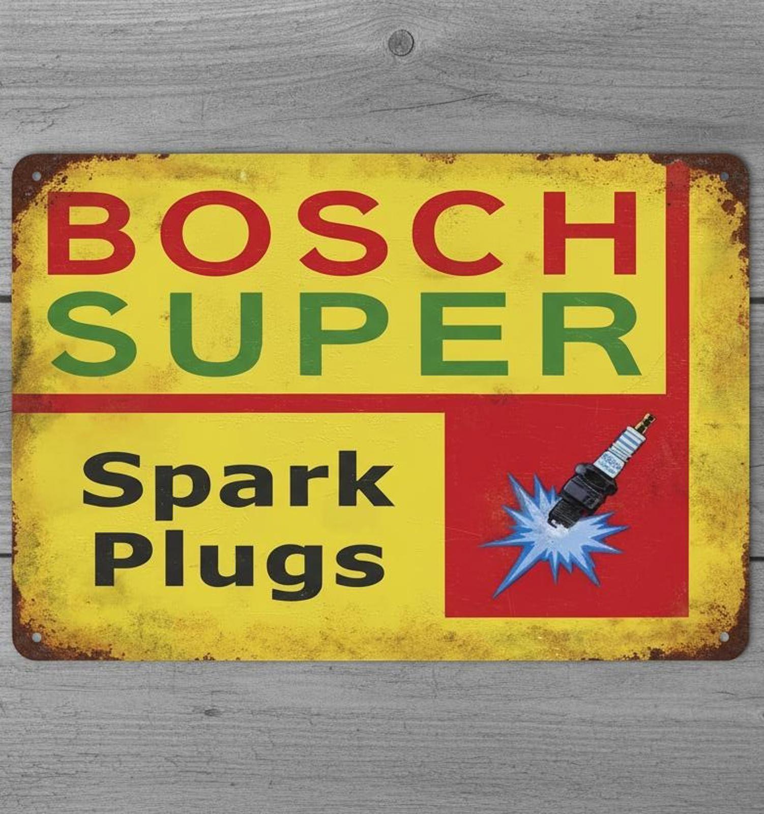 Bosch Spark Plugs 8 x 12 Vintage Novelty Metal Sign Shrink-Wrapped Made In USA