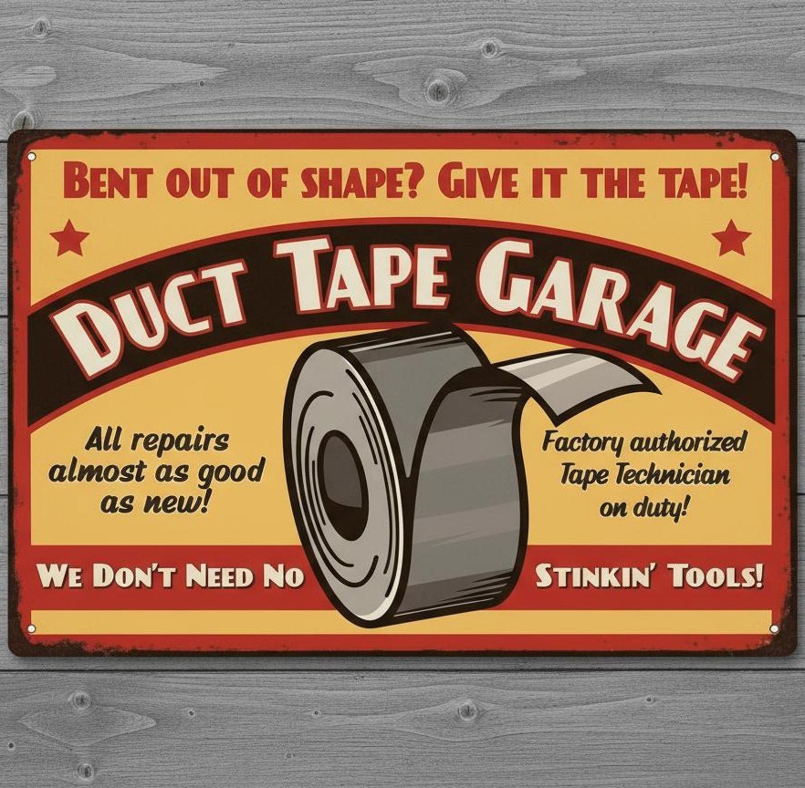 Duct Tape Garage 8 x 12 Vintage Novelty Metal Sign Made In USA New!