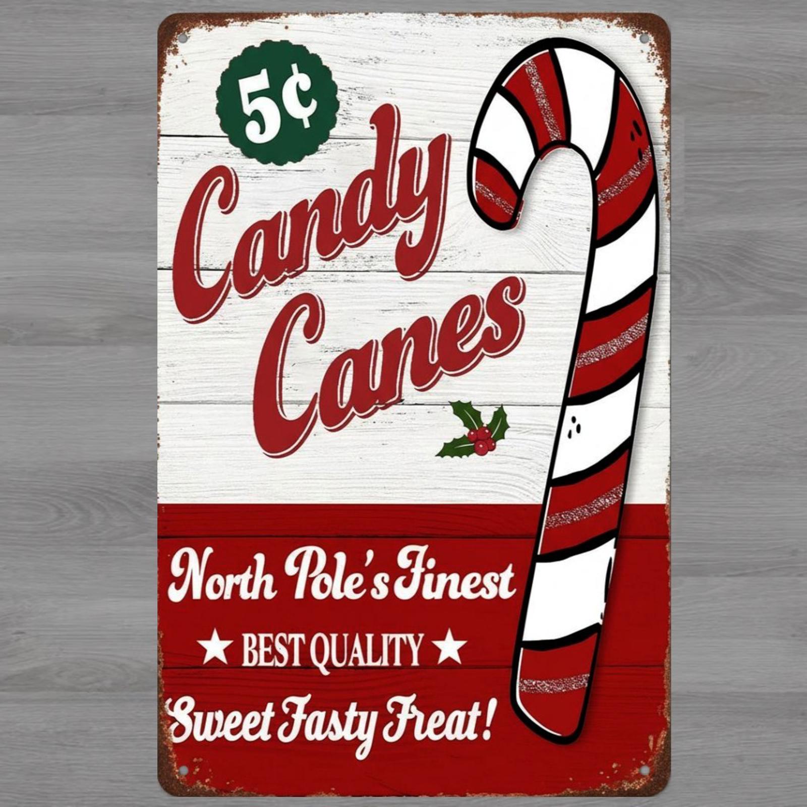 Candy Canes Five Cents 8 x 12 Vintage Novelty Metal Sign Made In USA