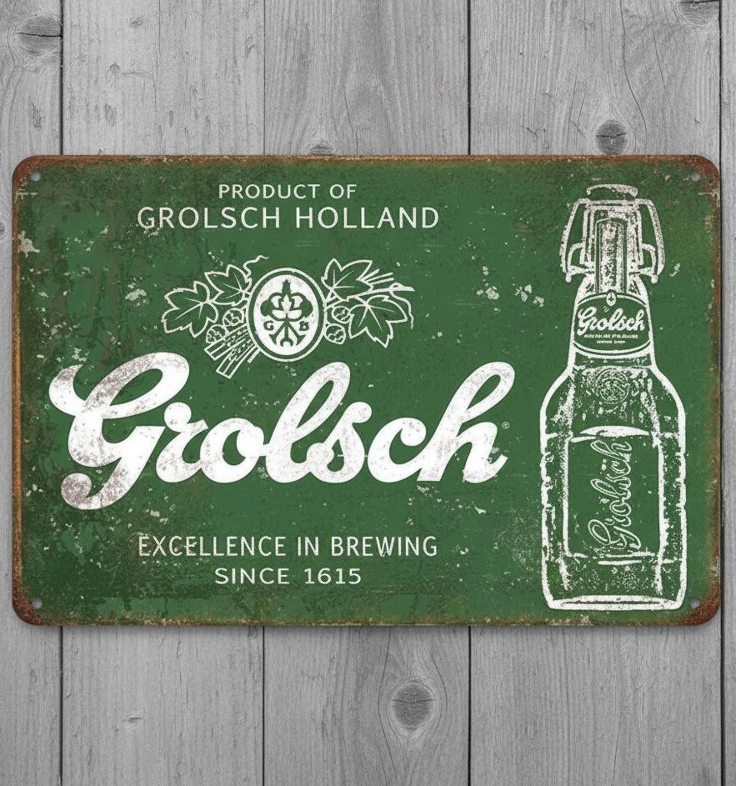 Grolsch Beer Since 1615 8 x 12 Vintage Novelty Metal Sign Made In USA New!