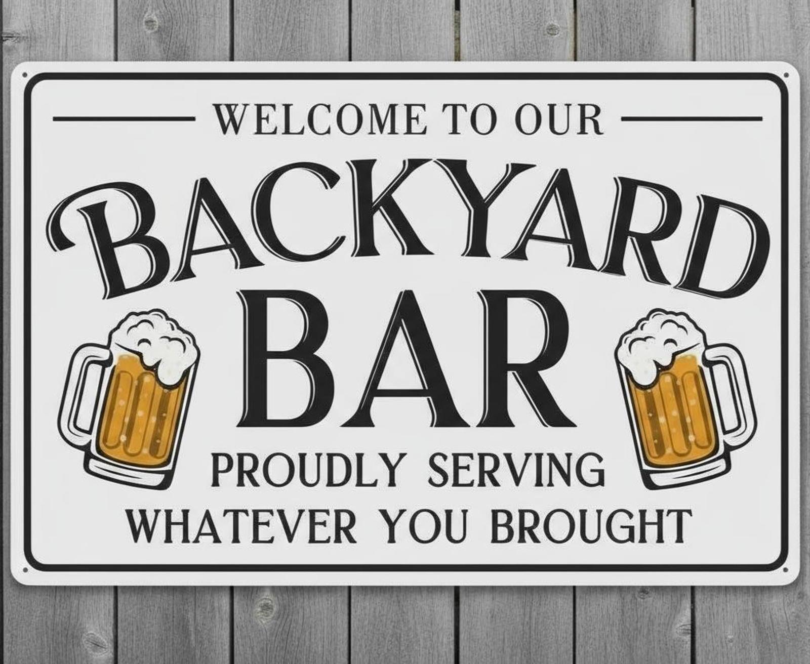 Welcome To Our Backyard Bar 8 x 12 Vintage Novelty Metal Sign New!