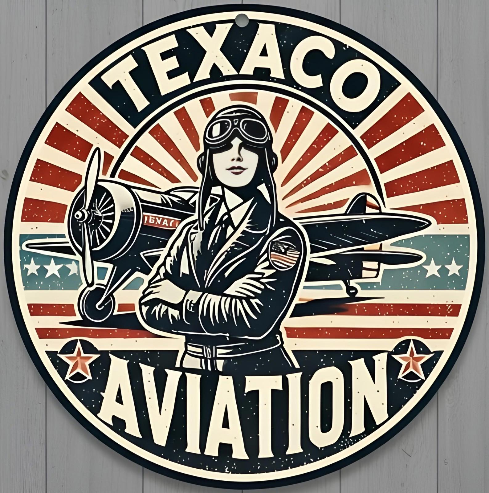 Texaco Aviation 8" Diameter Novelty Metal Sign Made In USA