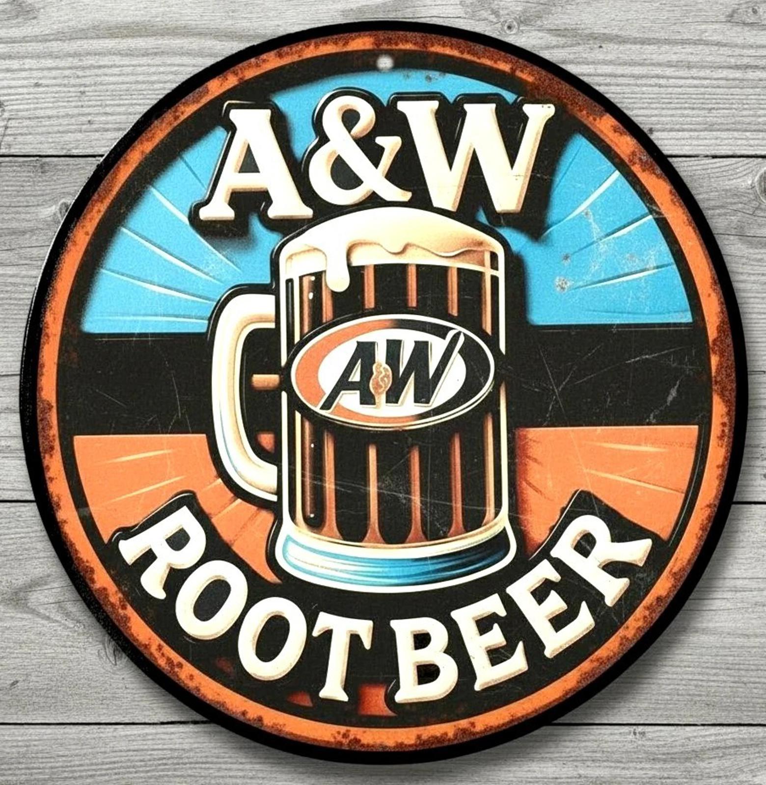 A & W Root Beer 12" Diameter Vintage Novelty Metal Sign Made In USA New!