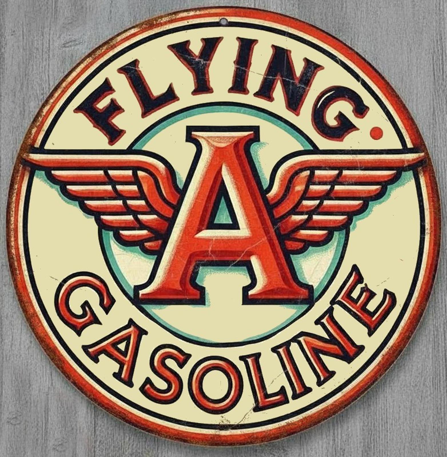 Flying A Gasoline 8" Diameter Novelty Metal Sign Made In USA New!