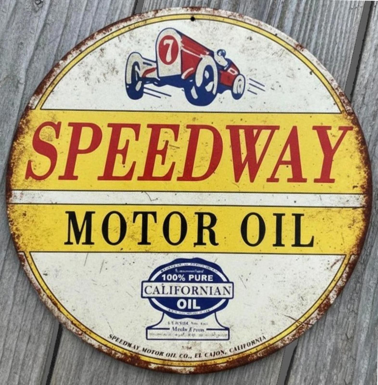 Speedway Motor Oil 12" Diameter Vintage Novelty Metal Sign Made In USA New!