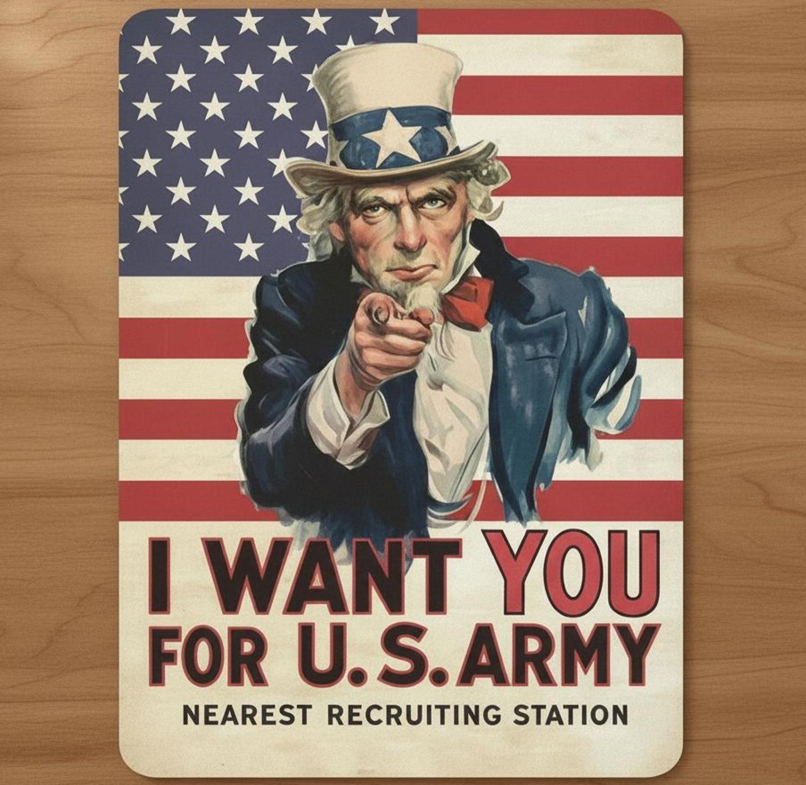 I Want You For U.S. Army 9.5 x 8 Mouse Pad With Rubber Backing USA Made