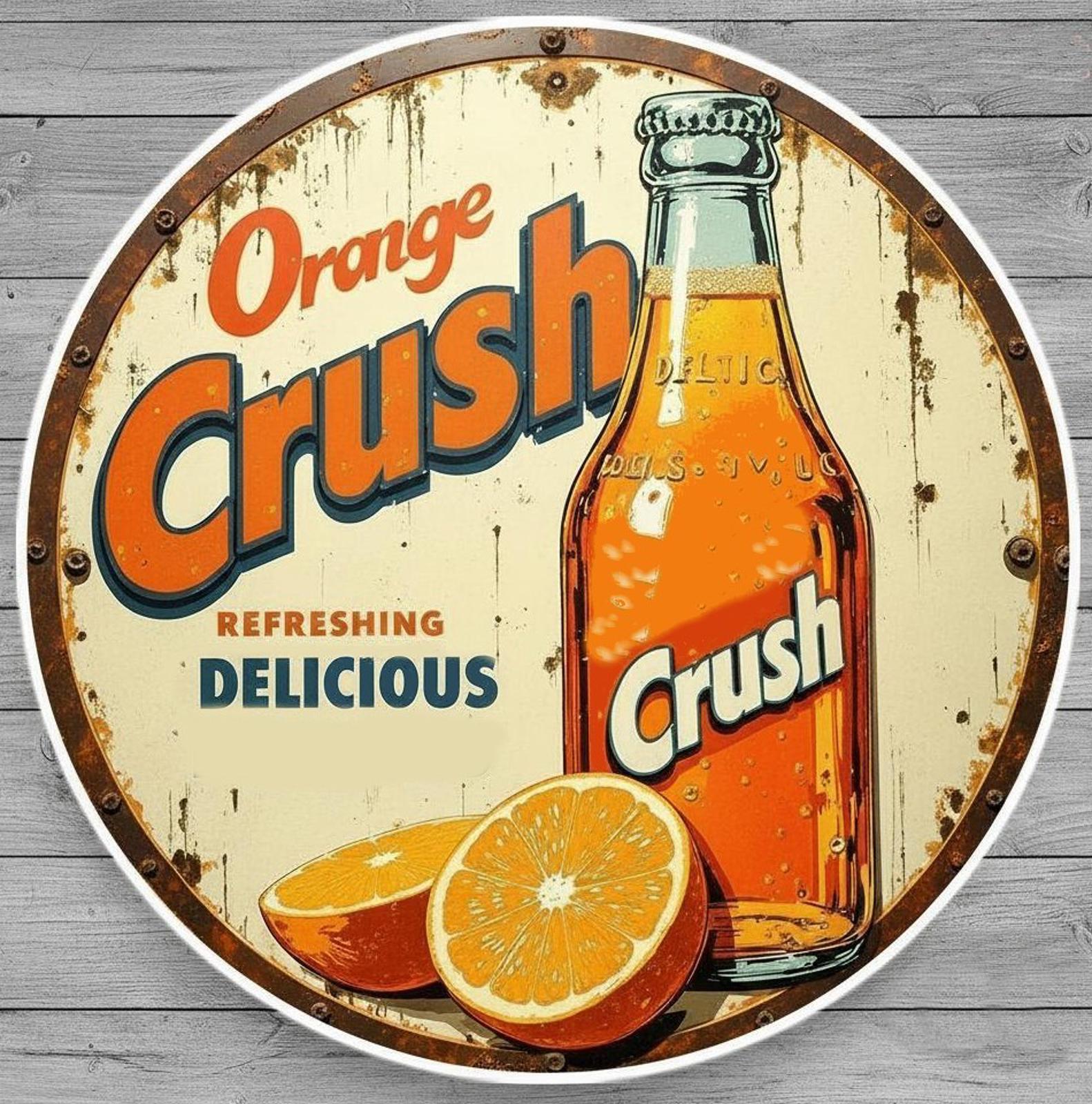 Orange Crush Refreshing Delicious 12" Diameter Novelty Metal Sign Made In USA