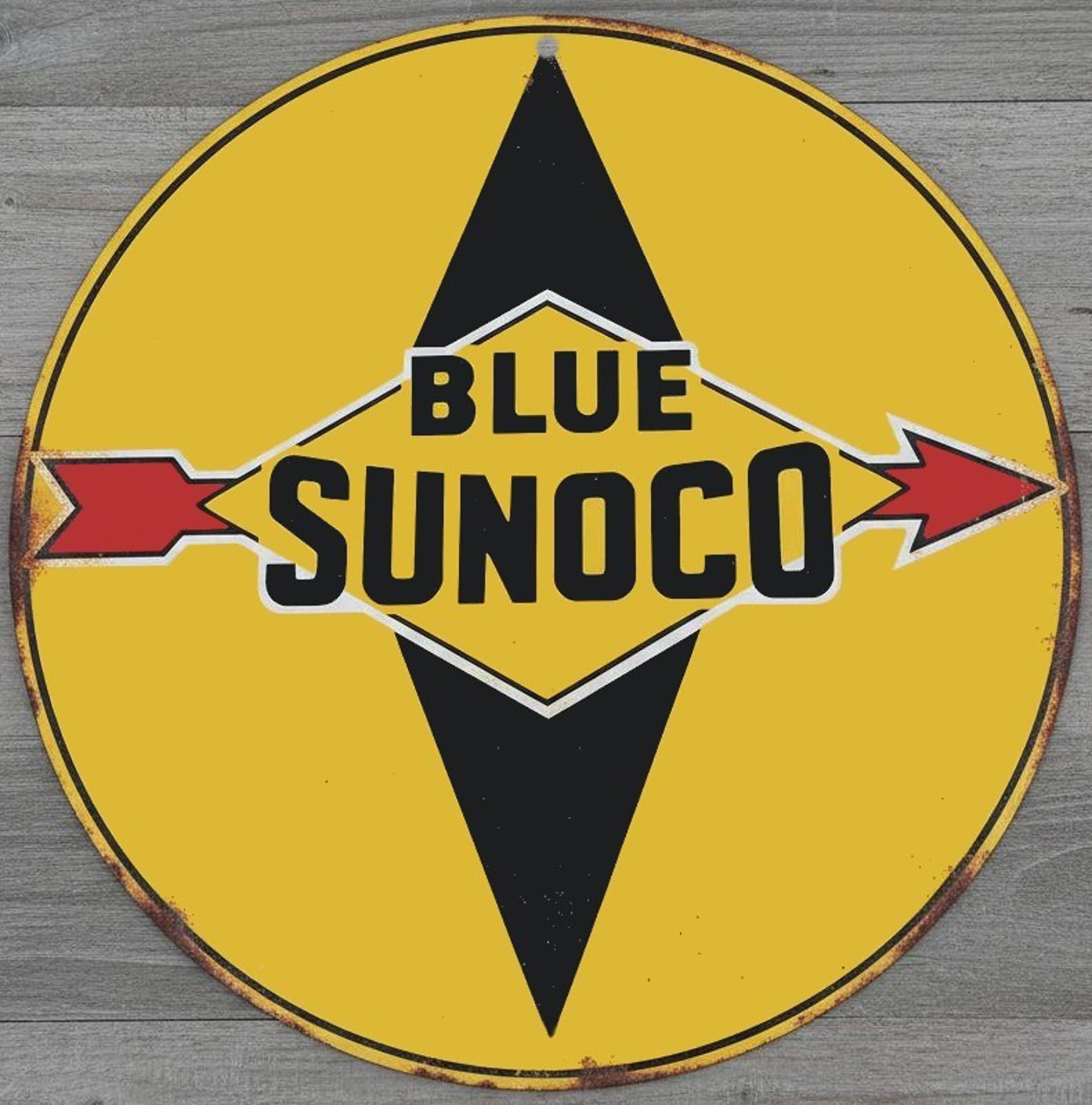 Sunoco Blue Gasoline 12" Diameter Vintage Novelty Metal Sign Made In USA