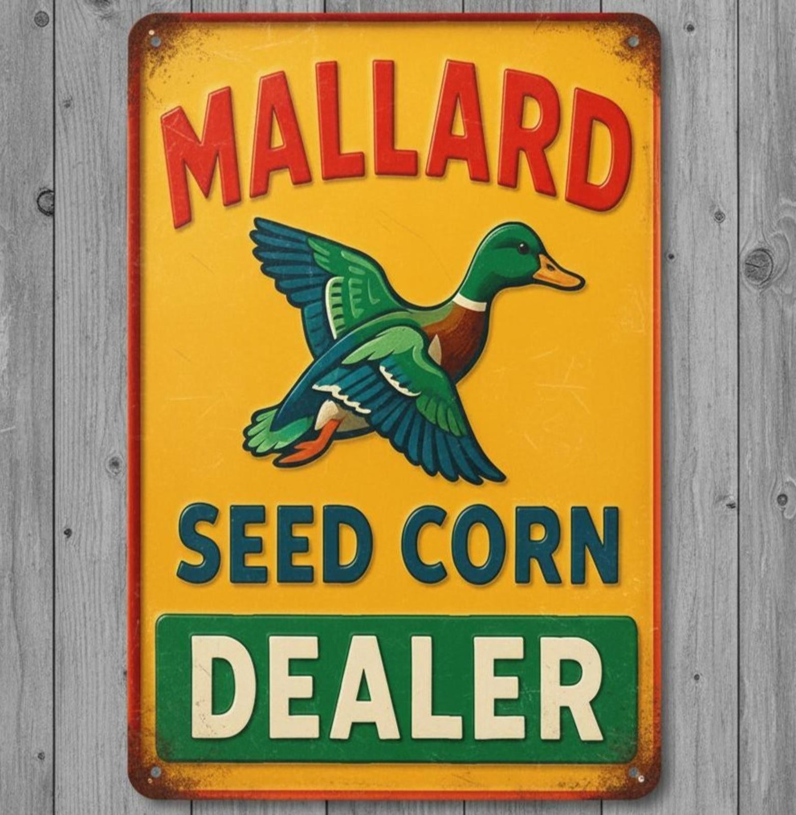 Mallard Seed Corn Dealer 8 x 12 Vintage Novelty Metal Sign Made In USA New!