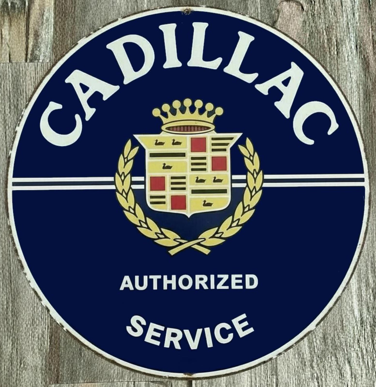 Cadillac Authorized Service 12" Diameter Vintage Novelty Metal Sign Made In USA