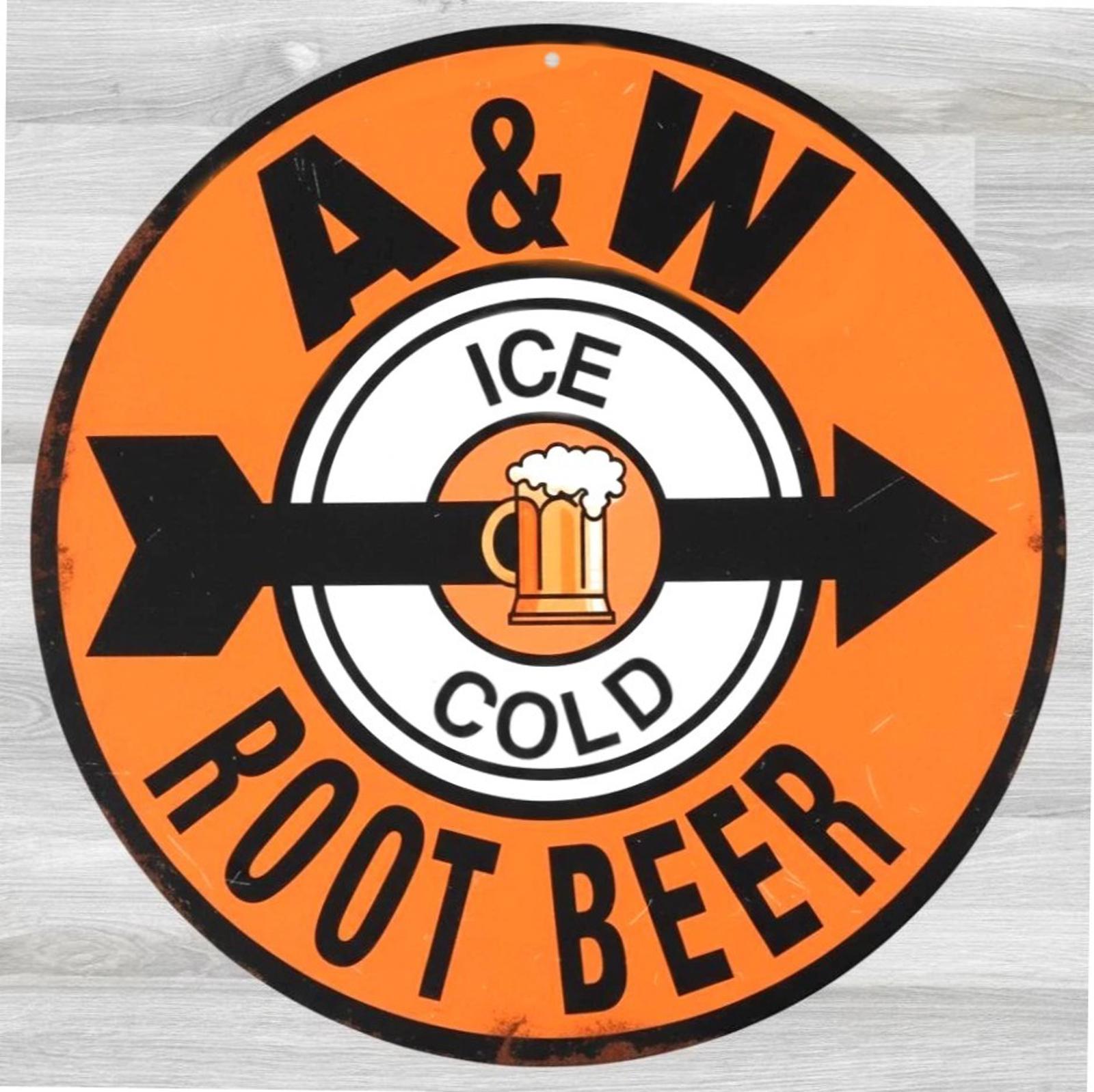 A & W Root Beer 8" Diameter Vintage Novelty Metal Sign Made In USA