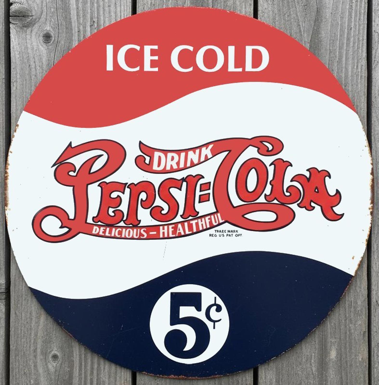 Ice Cold Pepsi-Cola 5 Cents 12" Diameter Novelty Metal Sign Made In USA New!