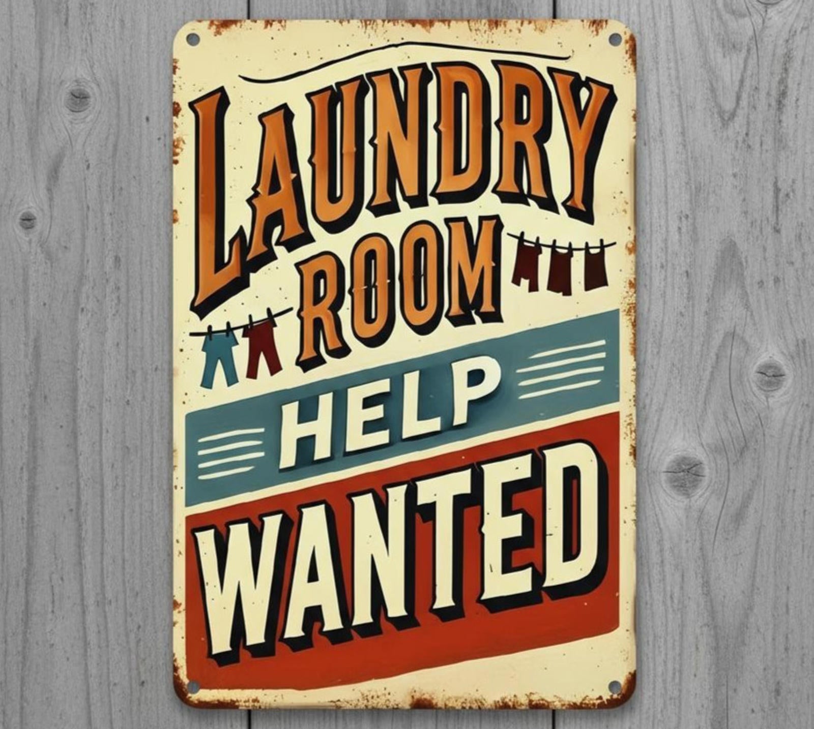 Laundry Room Help Wanted 8 x 12 Vintage Novelty Metal Sign New!