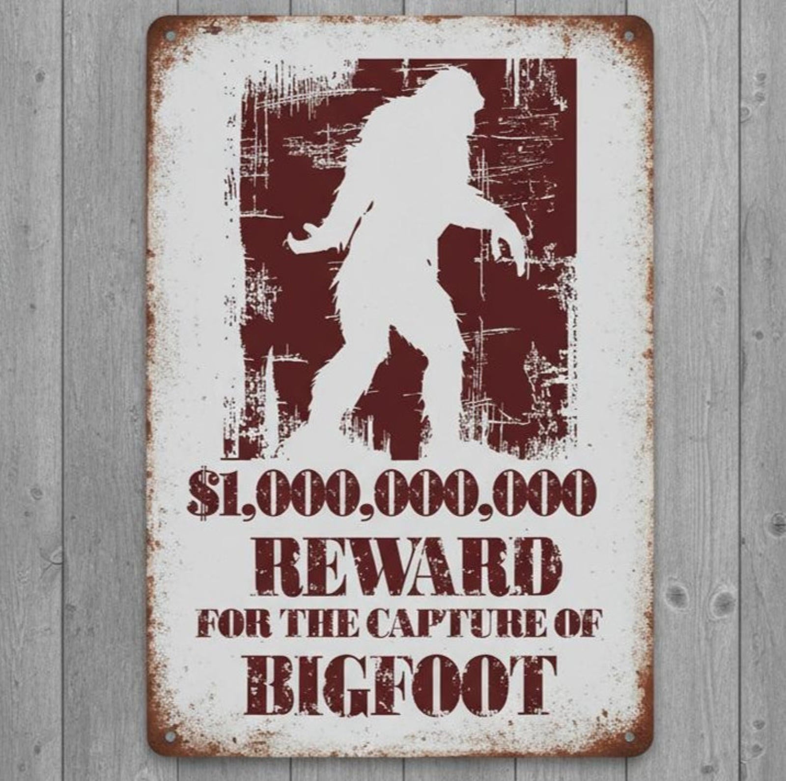 Reward For Capture Of Bigfoot 8 x 12 Vintage Novelty Metal Sign Made In USA