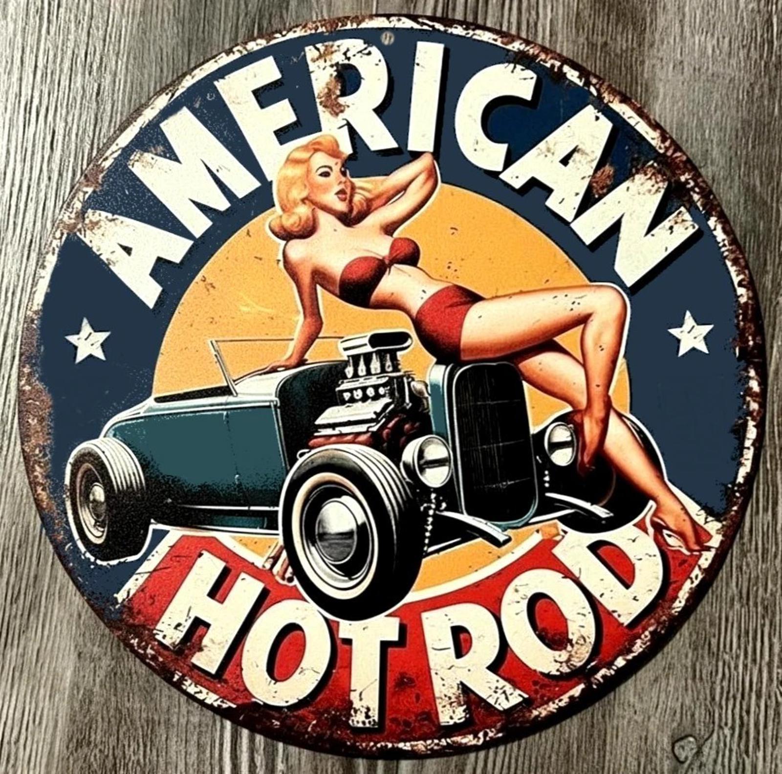 American Hot Rod 12" Diameter Vintage Novelty Metal Sign Made In USA New!