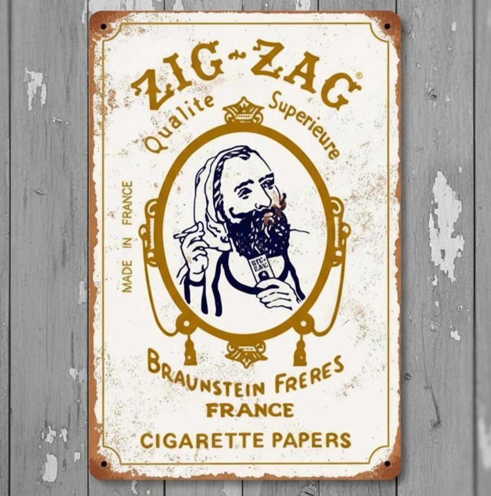 Zig-Zag Cigarette Papers 8 x 12 Vintage Novelty Metal Sign Made In USA