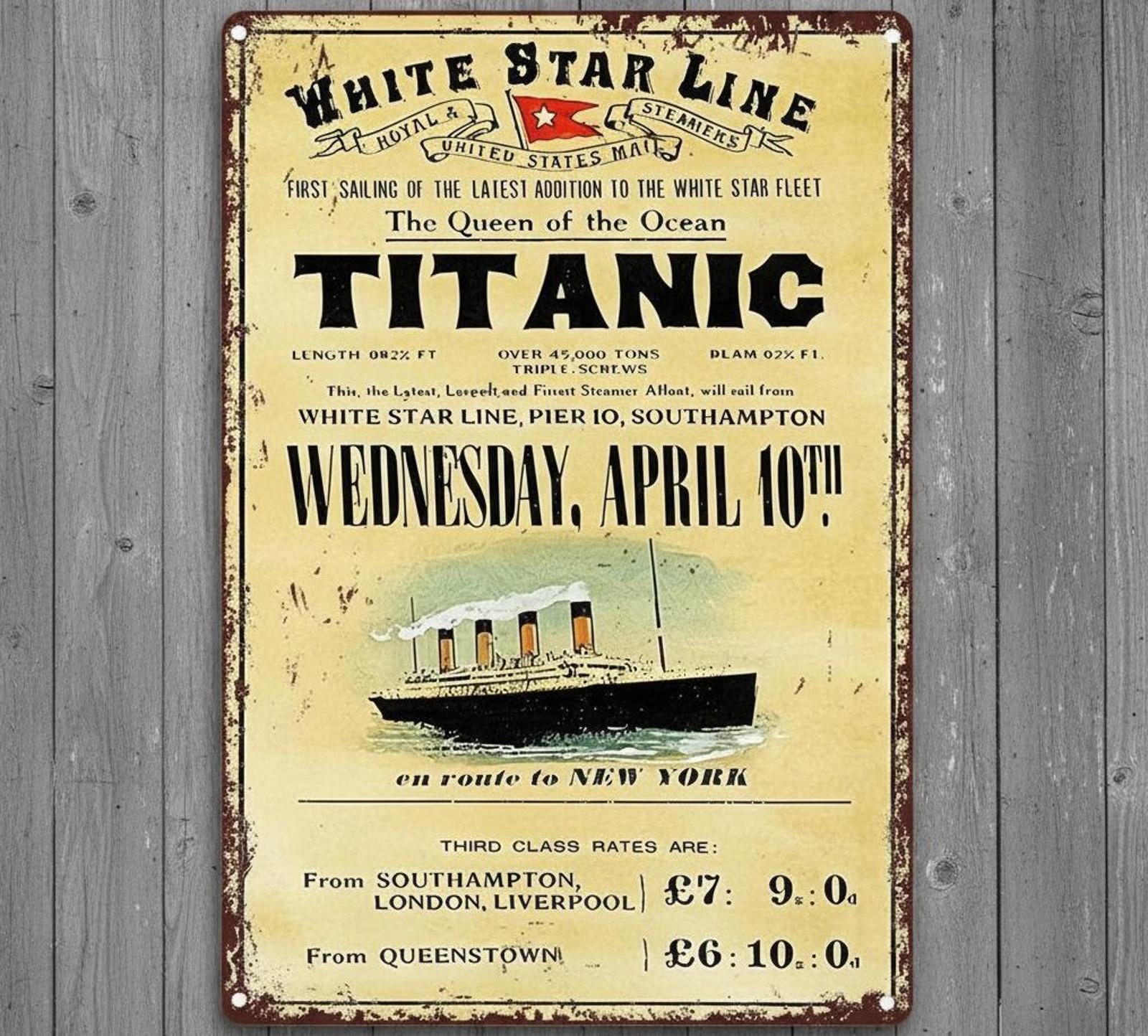 Titanic White Star Line 8 x 12 Vintage Novelty Metal Sign Made In USA New!
