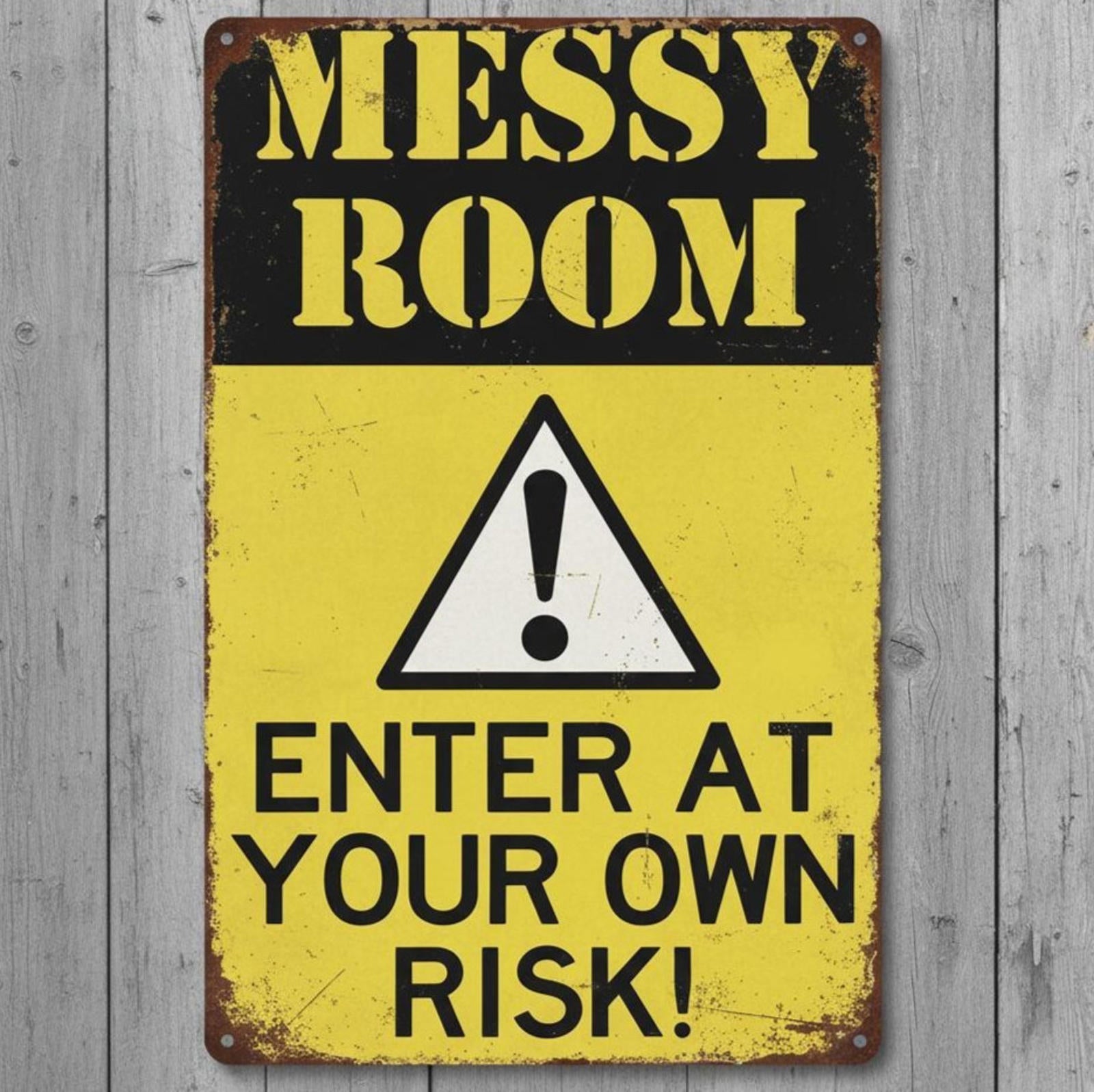 Messy Room Enter At Your Own Risk 8 x 12 Vintage Novelty Metal Sign Made In USA