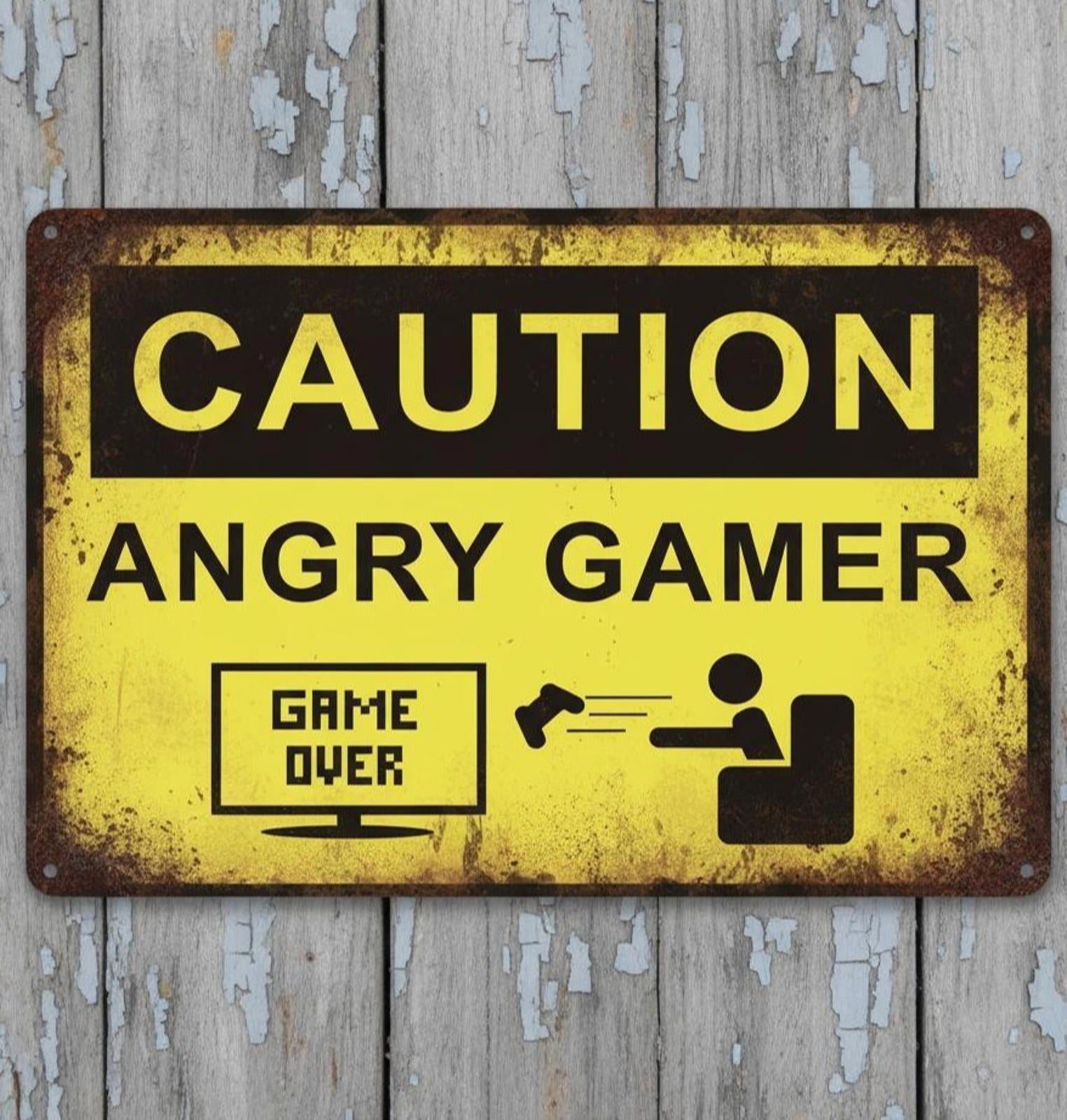 Caution Angry Gamer Game Over 8 x 12 Vintage Novelty Metal Sign Made In USA