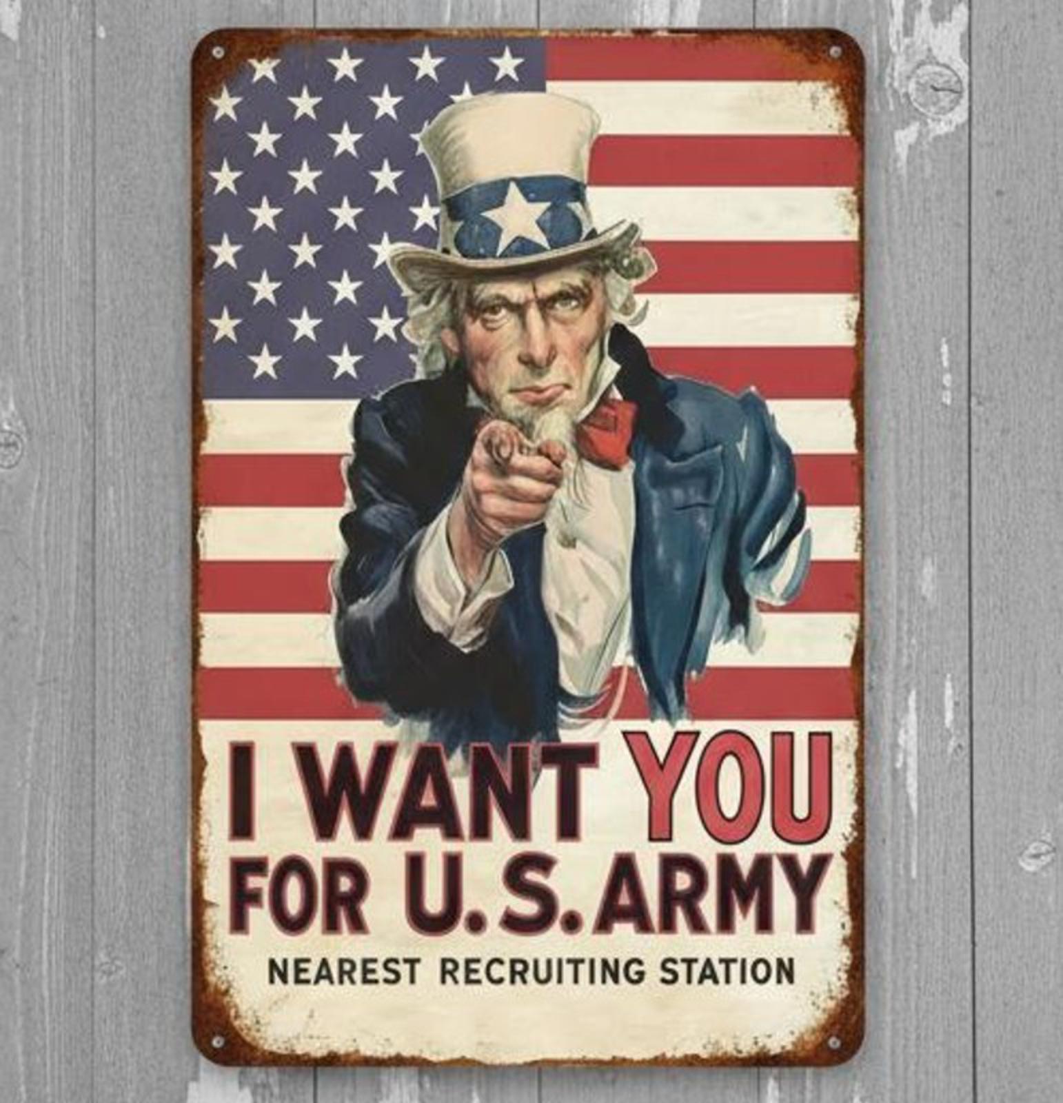 Uncle Sam I Want You For U.S. Army 8 x 12 Vintage Novelty Metal Sign Made In USA