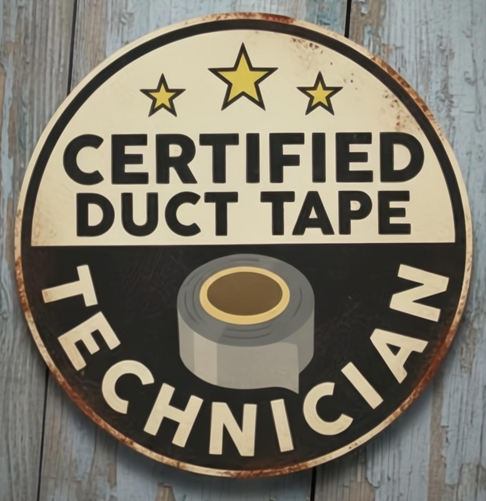 Certified Duct Tape Technician 12" Diameter Novelty Metal Sign Made In USA