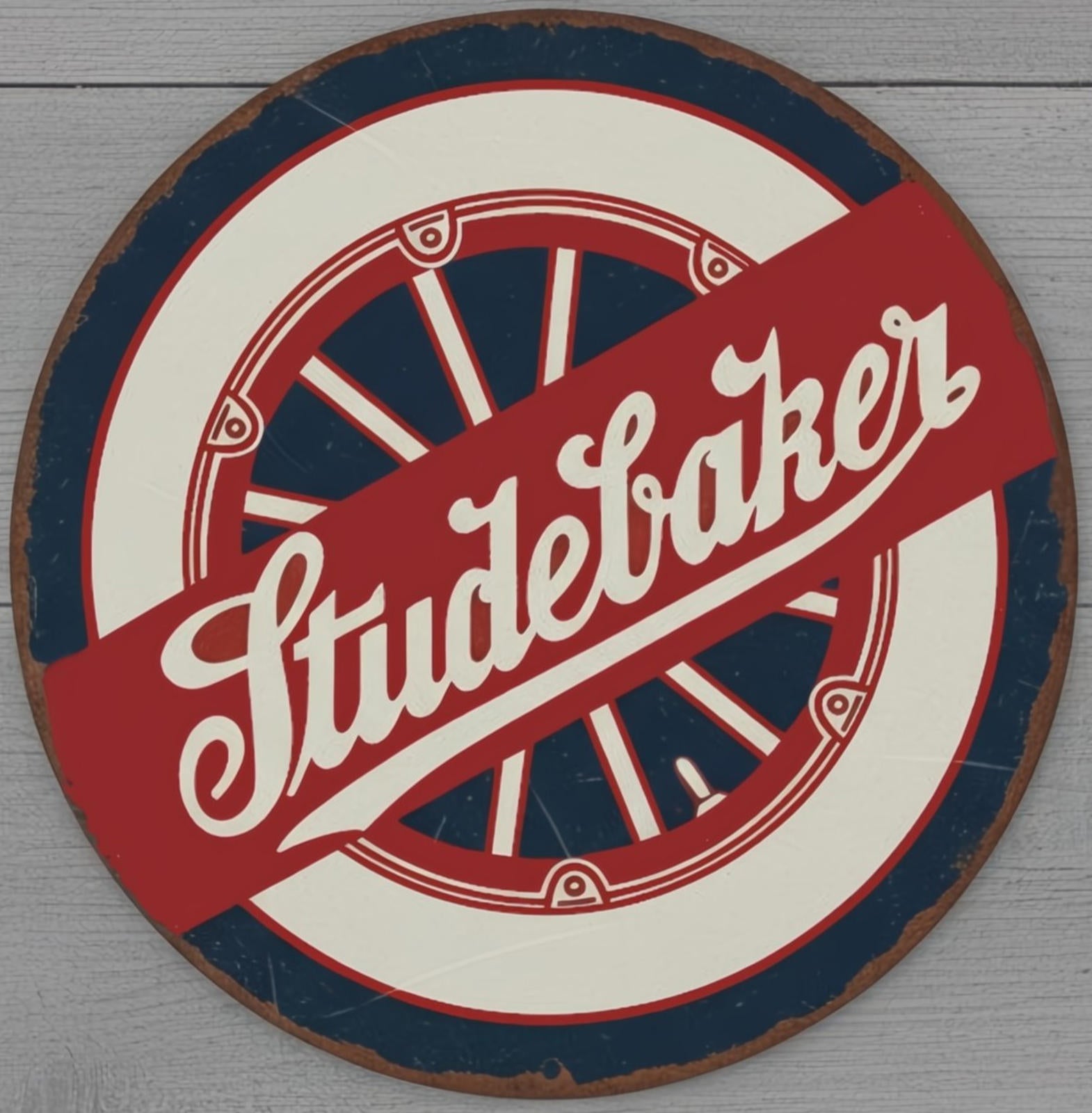 Studebaker 8" Diameter Vintage Novelty Metal Sign Made In USA