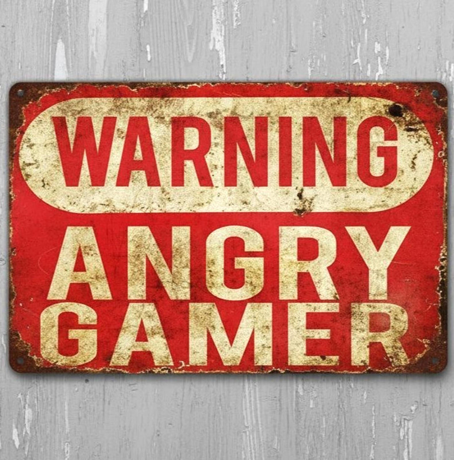 Warning Angry Gamer 8 x 12  Vintage Novelty Metal Sign Made In USA New!