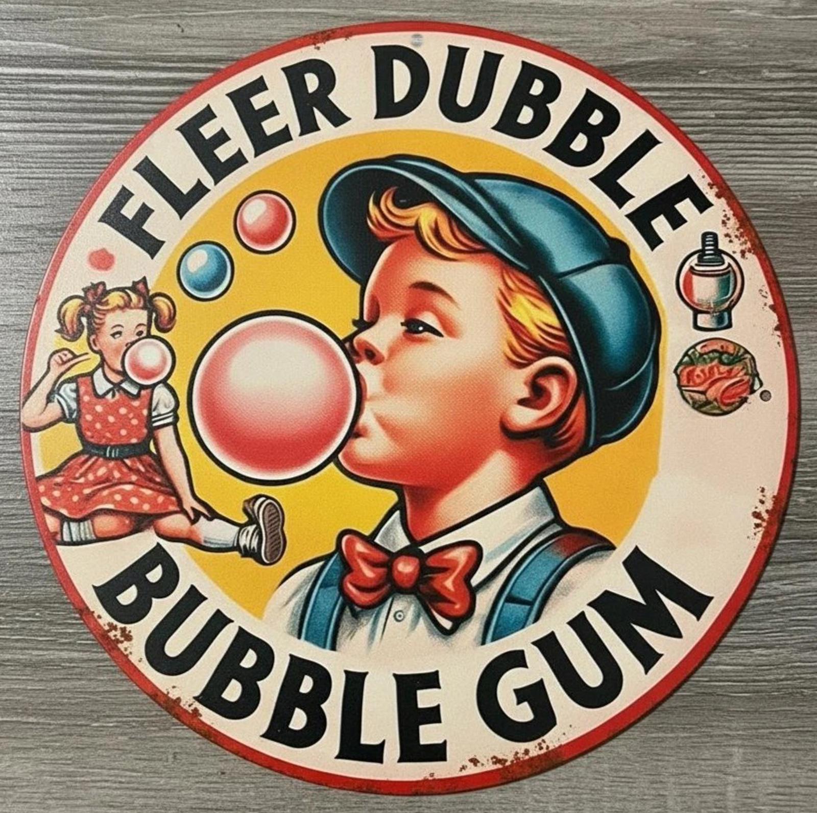 Fleer Dubble Bubble Gum 12" Diameter Vintage Novelty Metal Sign Made In USA New!