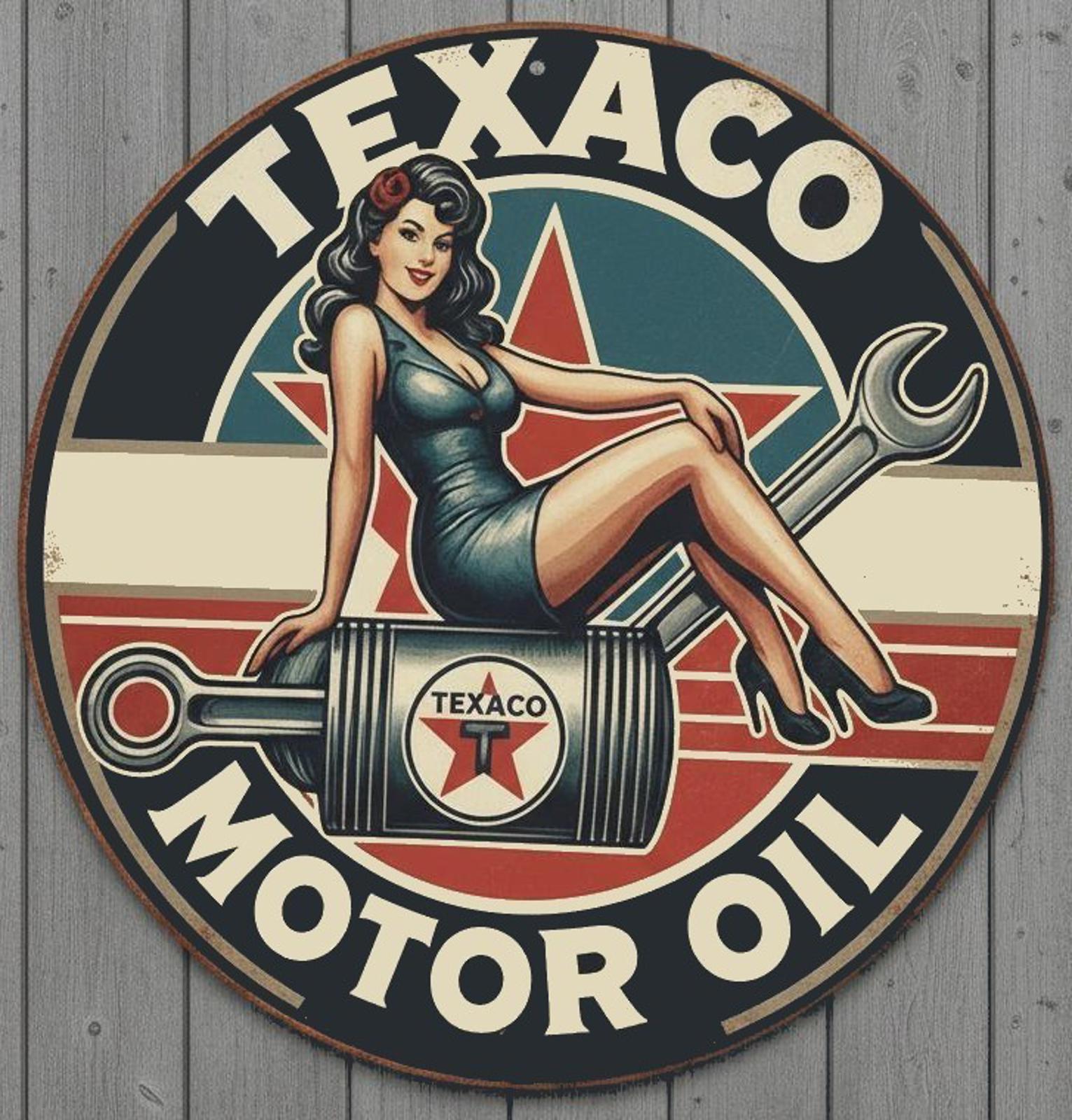 Texaco Motor Oil 12" Diameter Novelty Metal Sign Made In USA New!