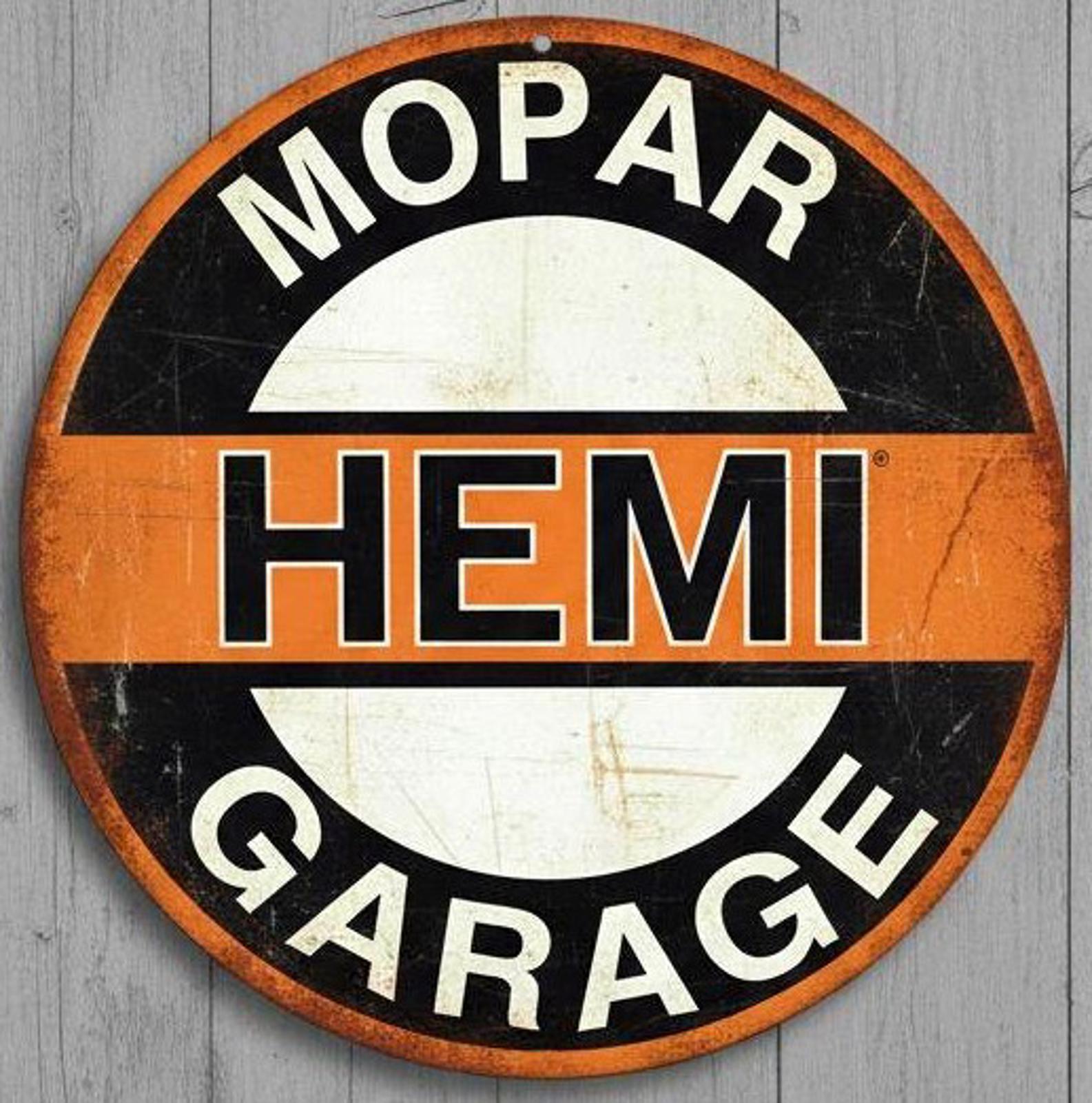 Mopar Hemi Garage 8" Diameter Vintage Novelty Metal Sign Made In USA New!