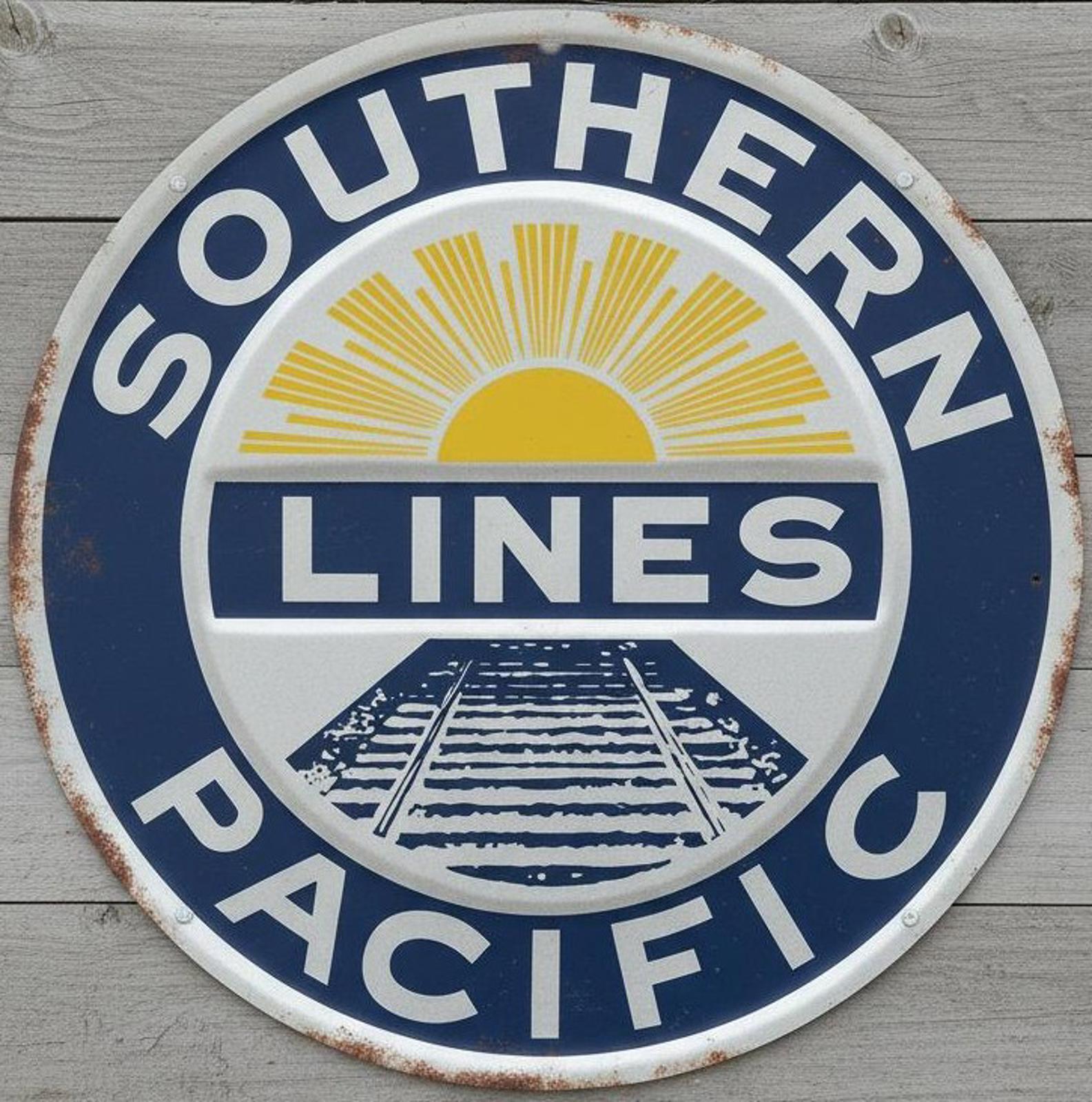 Southern Pacific Lines Railroad 12" Diameter Vintage Novelty Metal Sign USA Made