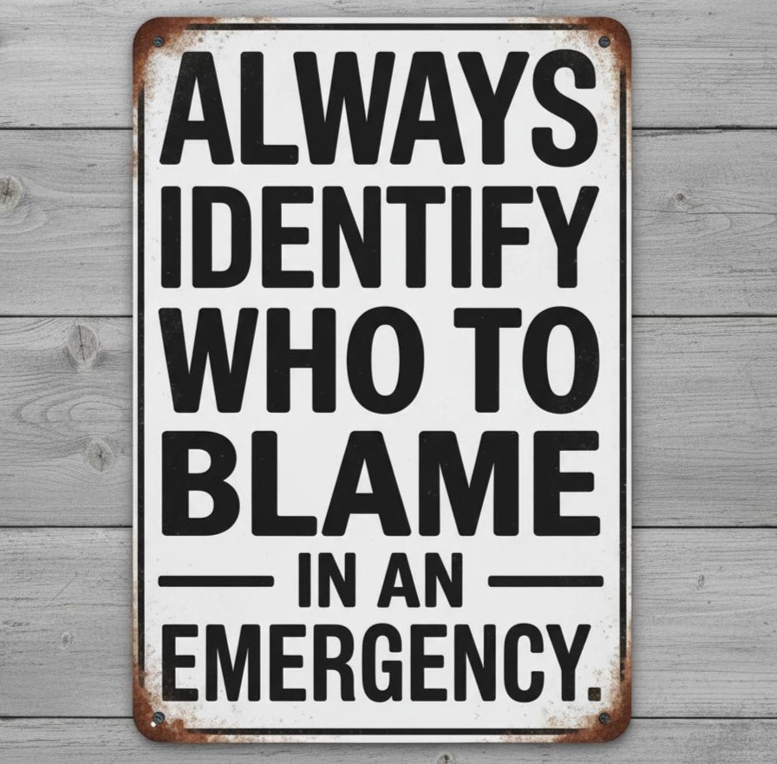 Identify Who To Blame Humor 8 x 12 Vintage Novelty Metal Sign Made In USA New!