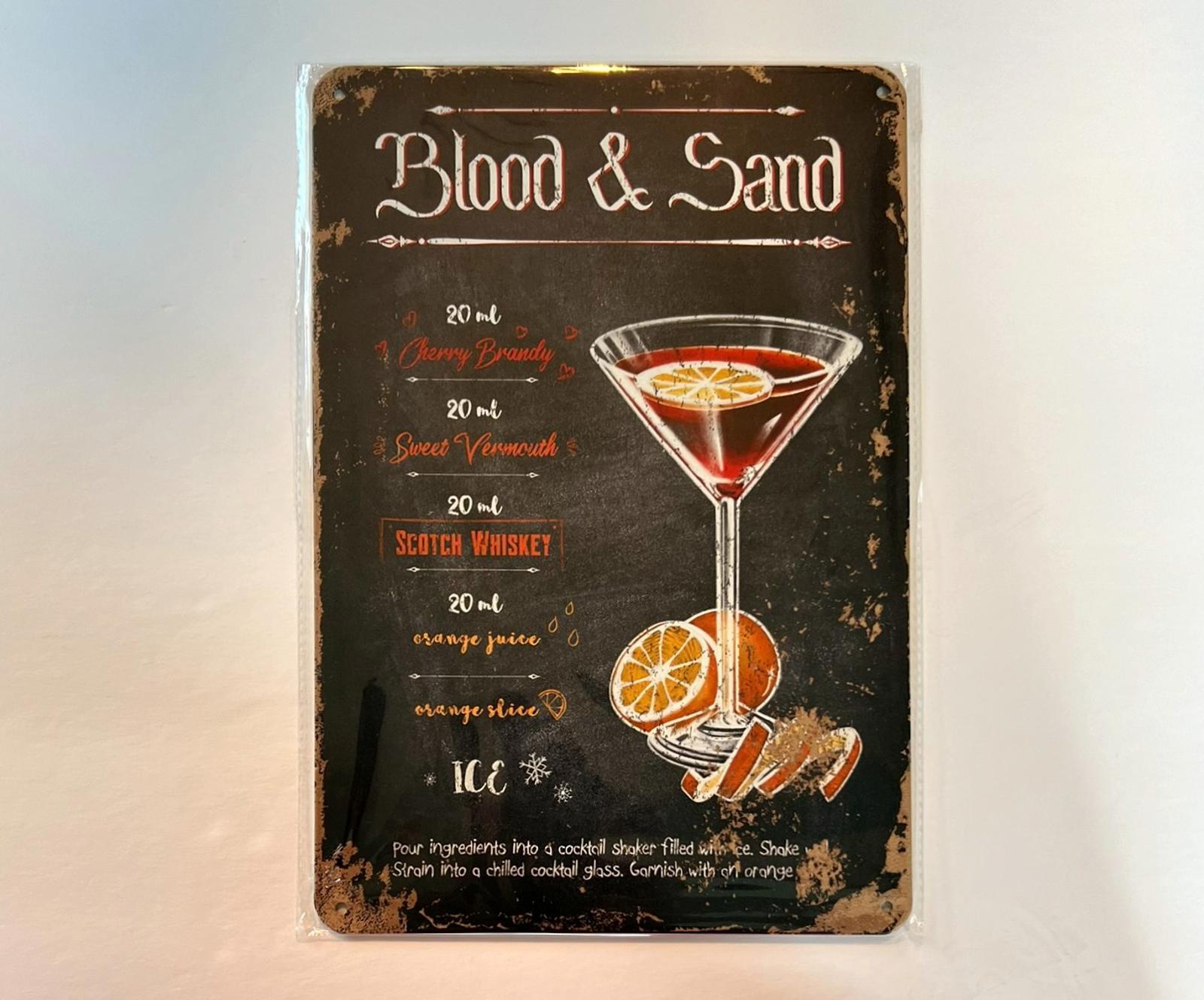 Mixed Drinks Blood & Sand 8 x 12 Novelty Metal Sign New!