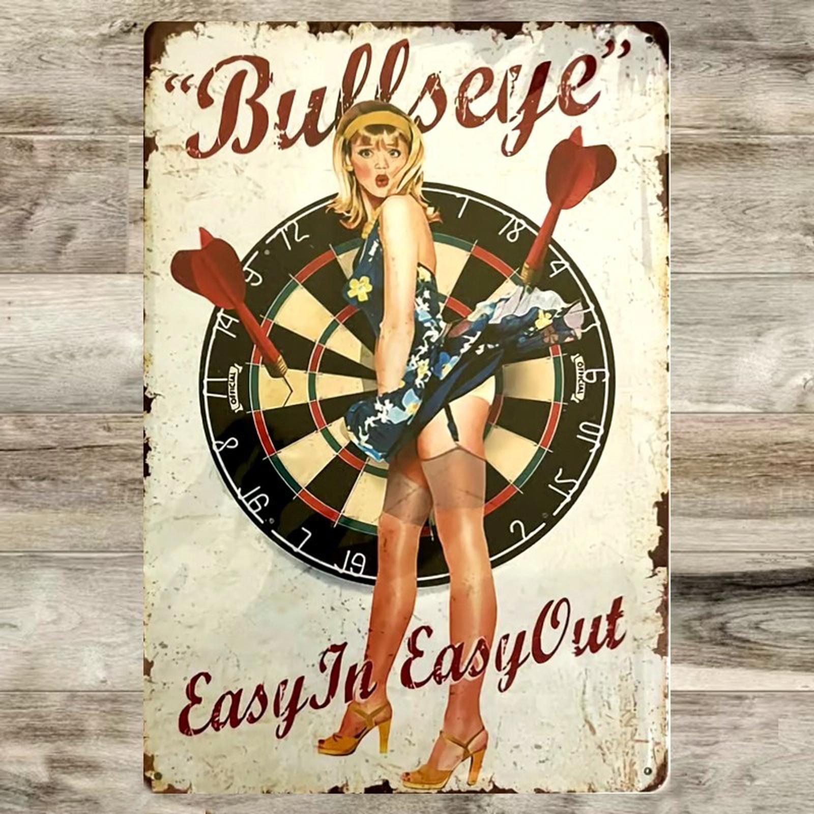 Bull's Eye Darts Easy In Easy Out 8 x 12 Novelty Metal Sign New Shrink-wrapped