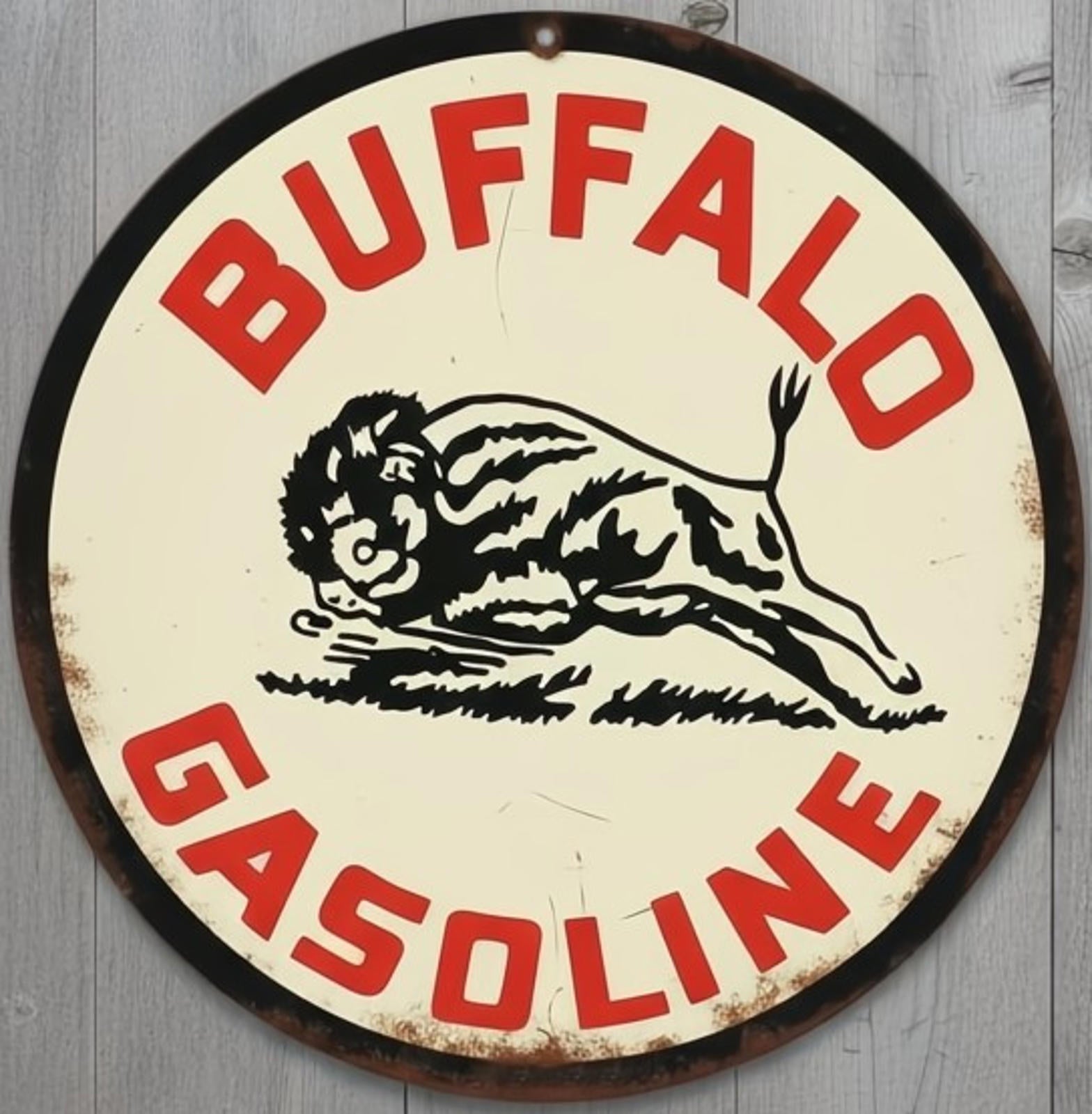 Buffalo Gasoline 12" Diameter Vintage Novelty Metal Sign Made In USA