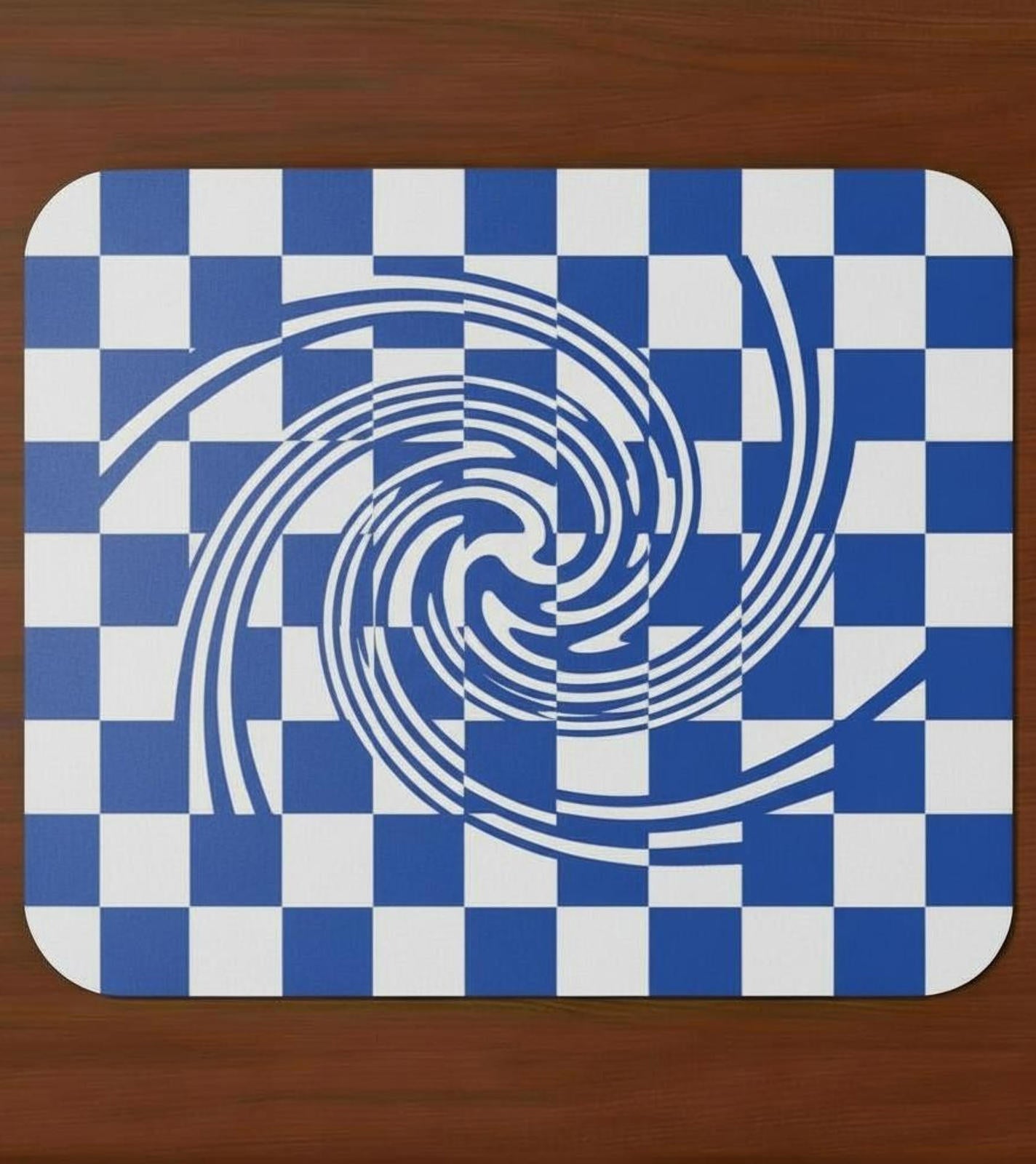 Blue Checkerboard Swirl 9.5 x 8 Mouse Pad With Anti-Slip Rubber Back USA Made