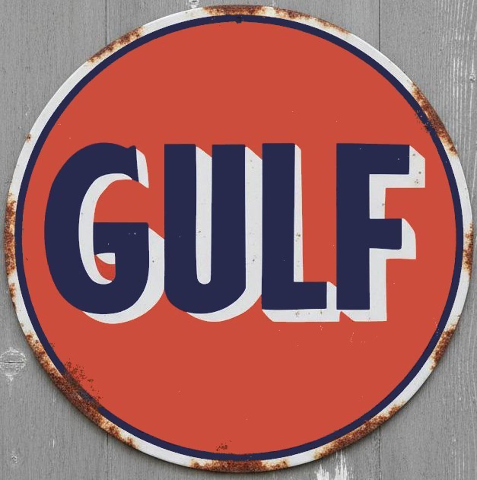 Gulf Gas & Oil 8" Diameter Vintage Novelty Metal Sign Made In USA New!