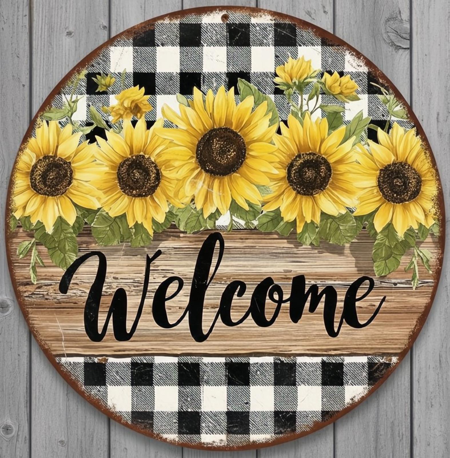 Welcome 8" Diameter Vintage Novelty Metal Sign Made In USA New!