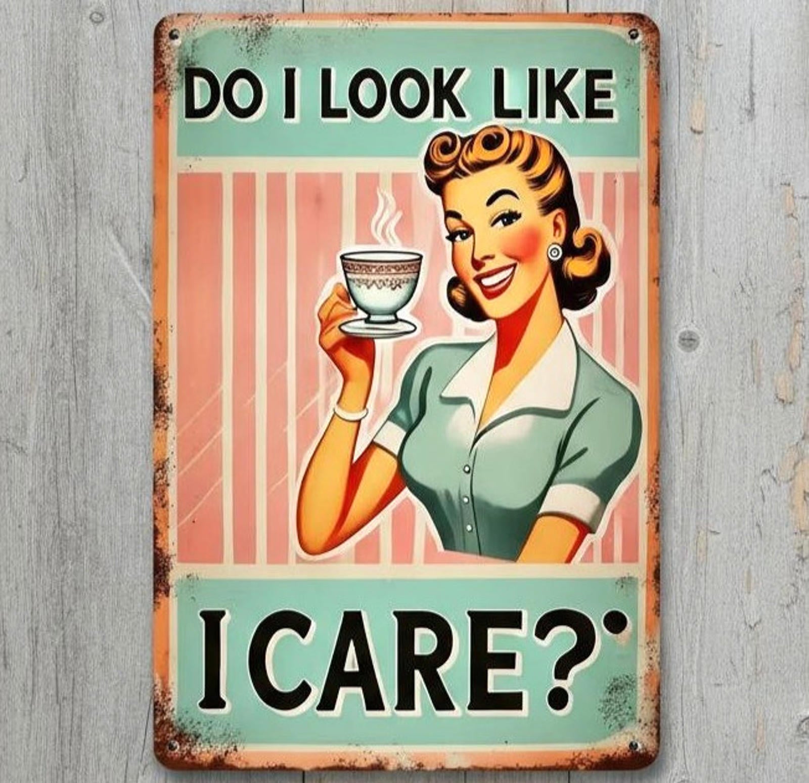 Do I Look Like I Care 8 x 12 Vintage Novelty Metal Sign Made In USA New!